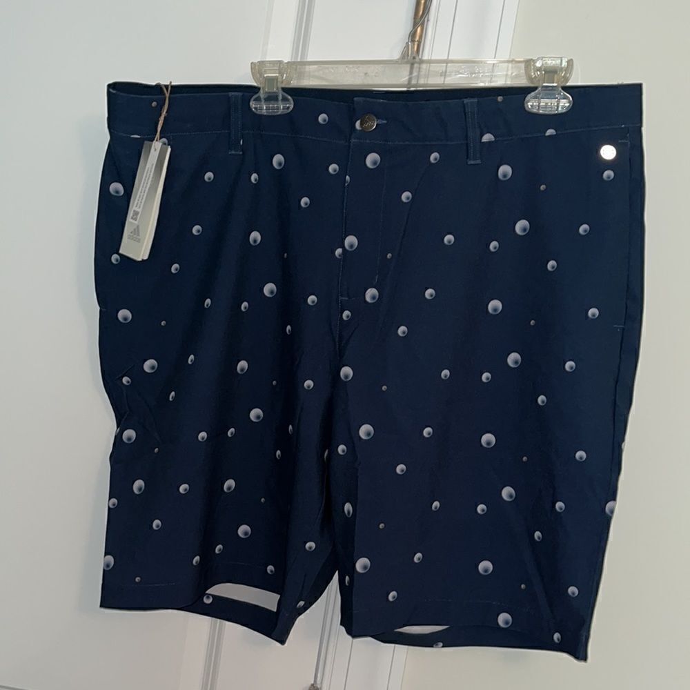 Navy Blue Gray Golf Polka Dots Ball Print $75 Adidas Ultimate 365 Golf Shorts 36